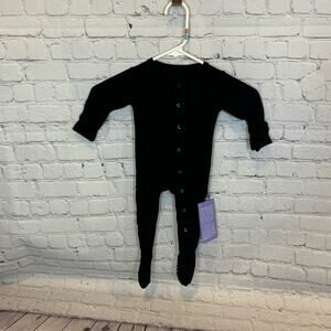 Kickee Pants Black Bamboo Ruffle Detail Snap Footie